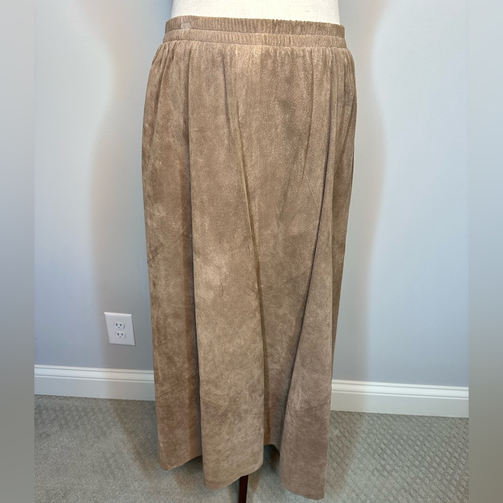Sz L vintage suede leather maxi skirt taupe tan Susan Ashley